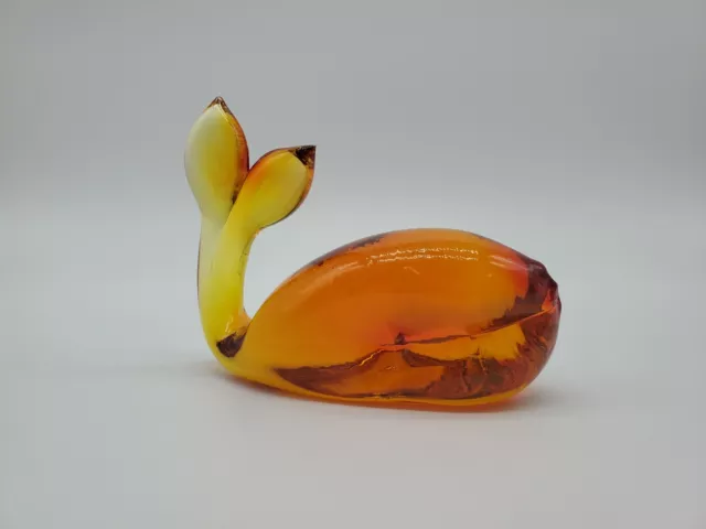Vintage Art Glass Amber Whale Figurine Nautical Paperweight 4"