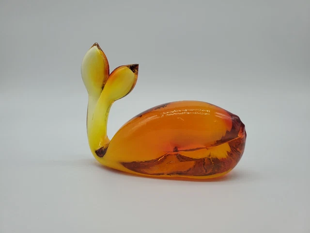 Vintage Art Glass Amber Whale Figurine Nautical Paperweight 4"