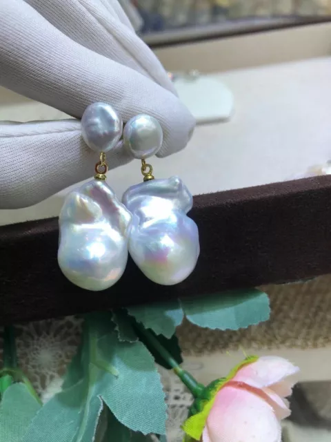 charming south sea white 14-15mm pearl dangle earring 925s(sy) 3