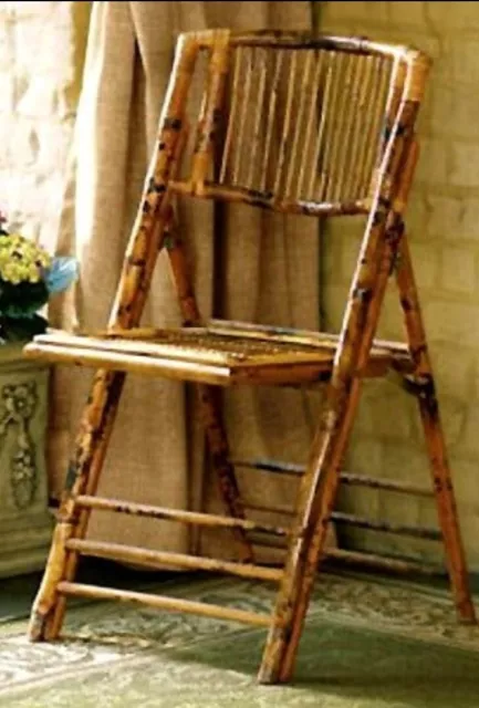 Tortoiseshell Bamboo Rattan Folding Chairs ~ Set of 4.  Vintage