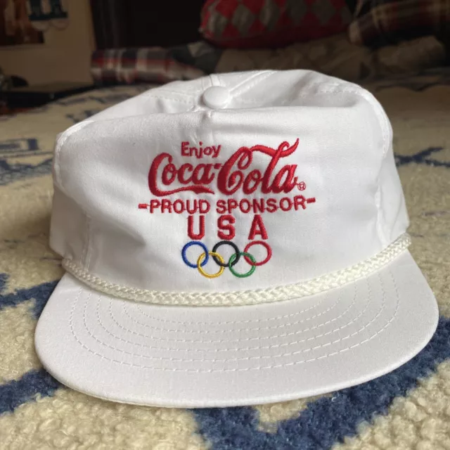 Vintage Embroidered Coca Cola Olympic Trucker Snapback Hat 1992 EUC