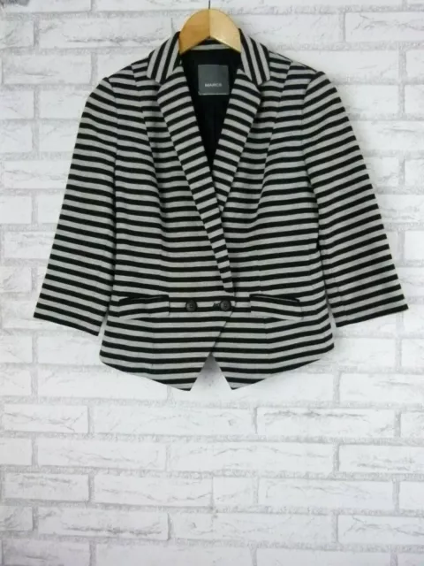 Marcs Black & Grey Striped Jersey Blazer Women Size S (fits AU 8-10)