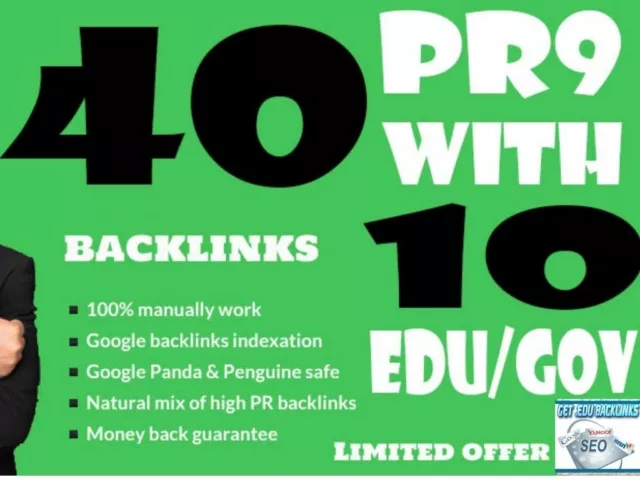 40 PR9 Backlinks and 10  . Edu/Gov Backlinks local and national global seo boost
