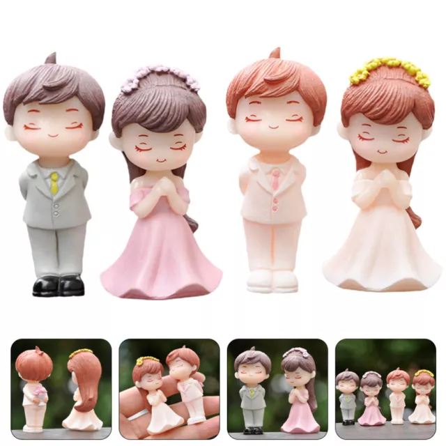 2 Pairs Doll Ornaments Adorable Cake Dolls Statues Cute