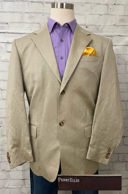 Perry Ellis Mens Two Button Blazer Linen Blend Sport Coat Jacket Size 44R