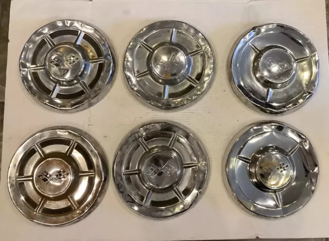 1958 1959 1960 Chevy Chevy Impala BelAir Dog Dish Hubcaps Chrome Lot of 6