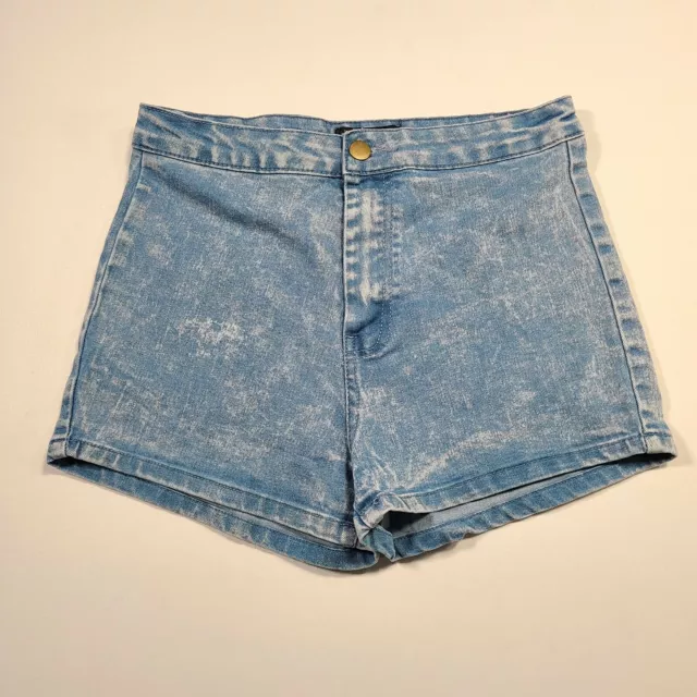 Forever 21 Shorts Womens M Medium Blue Hot Pants High Rise Zip Acid Wash Denim