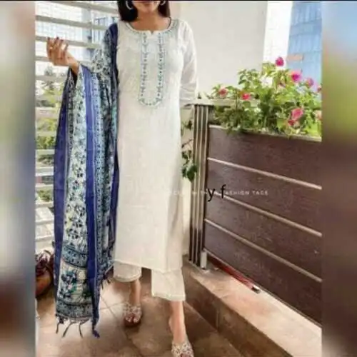Pakistani Designer Salwar Kameez Women White Palazzo Kurta With Dupatta Sets