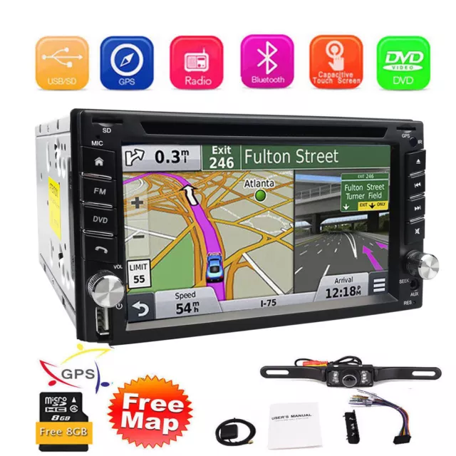 Car Stereo GPS Navigation Bluetooth Radio Double 2 Din 6.2" CD DVD Player Camera