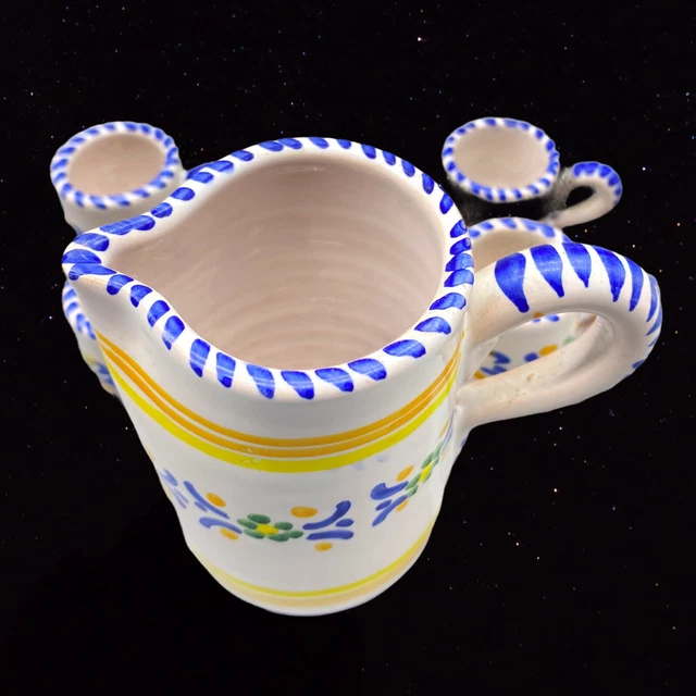 Vintage Hand-Painted Pottery Italian Pitcher Tumbler Jug Mini Set 6 Pcs 3