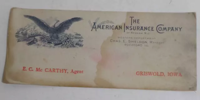 American Insurance Co. Carthy agent Griswold IA ink blotter advertisement