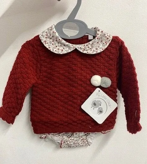 NEW Spanish baby Girl outfit Christmas knitted cardigan Jam Pants Nappy set