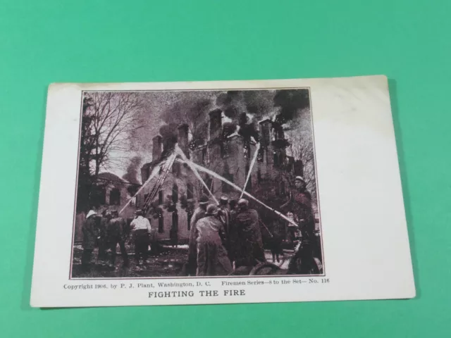 1906 Fighting The Fire B & W Photo Postcard Fireman Series Burning Building