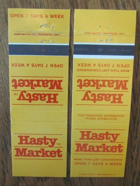 Hasty Market Convenience Stores (Hq: Oakville, Ontario) (2 Matchbook Covers) -F9