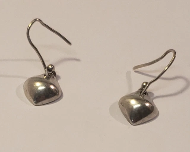 Sterling Silver Petite Heart Shaped Earrings - French Hook Dangle Style (320)
