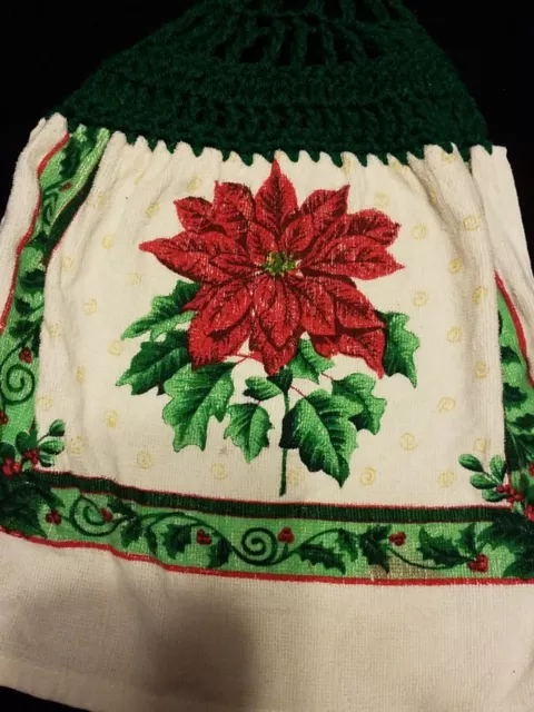 Crochet Topped Christmas Poinsettia Terry Kitchen Towel Revere Mills 3