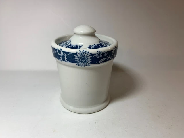 OPCo SYRACUSE CHINA MUSTARD POT BLUE FLOWER BAND 1930 ART DECO RESTAURANT WARE