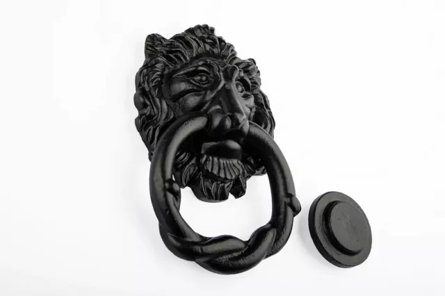 Antique Black Heavy Duty Lion Head Door Knocker - Traditional Ornate Style