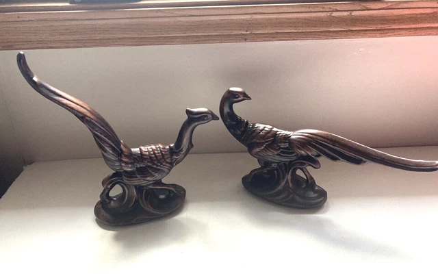 MCM Pair Vtg Ceramic Pheasant Bird Figurines Hollywood Regency Style 1960's