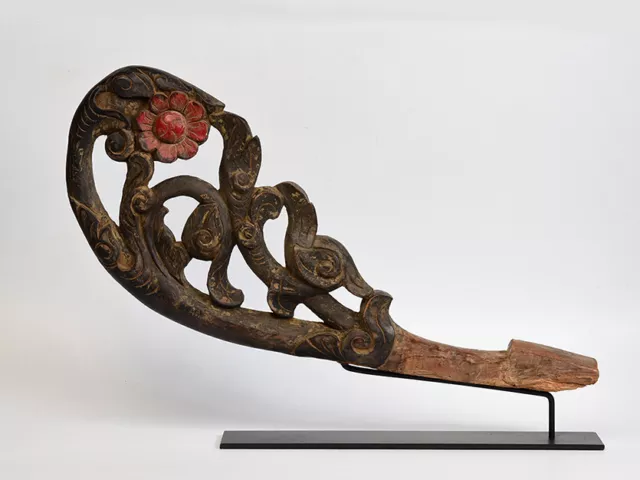 19th Century, Mandalay, Antique Burmese Wood Carving with Stand