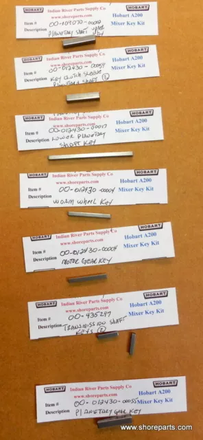 Hobart A-200 Mixer Key Kit Motor, Planetary, Agitator, Worm Wheel, Transmission