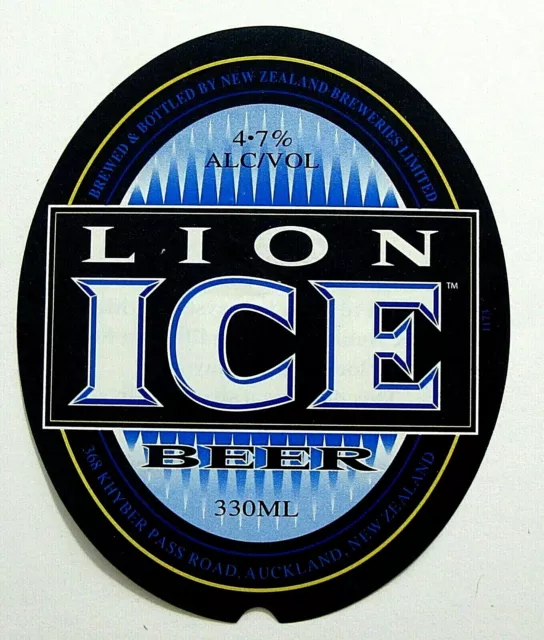 New Zealand Breweries LION ICE beer label Auckland NEW ZEALAND 330ML