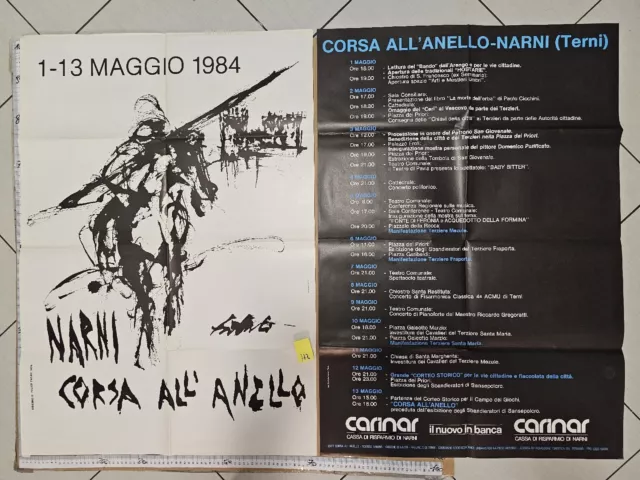 Manifesto Terni Narni Corsa All' Anello 1984 Disegno Di Felice Fatati Del 1970