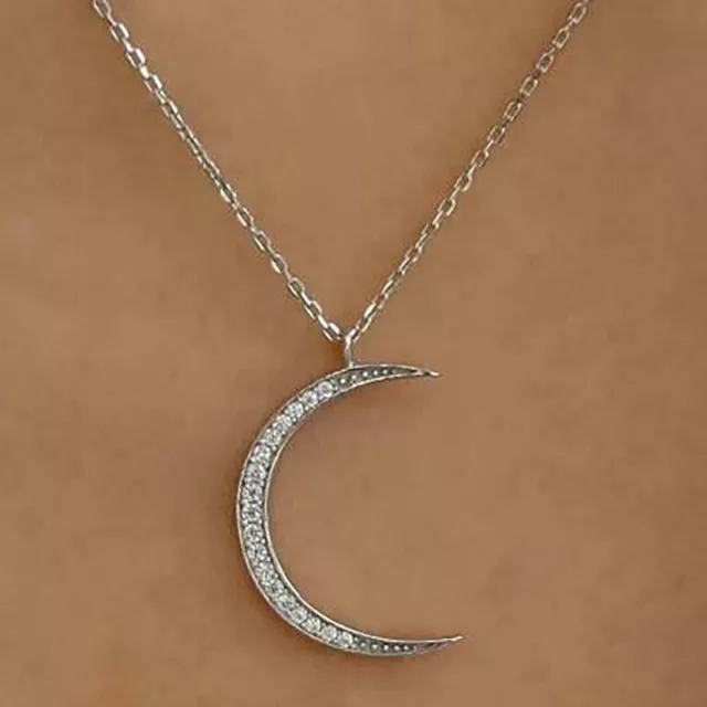 Moissanite 925 Silver 20mm Crescent Moon Charm Pendant In White With 18" Chain