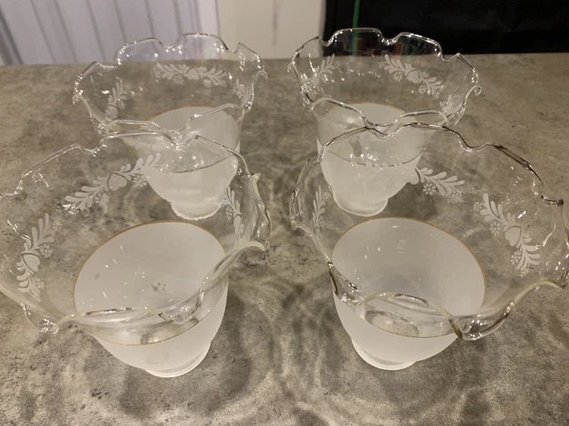 Victorian Etched Glass Shade Frosted Gold Trim For Wall Fixtures Or Chandelier