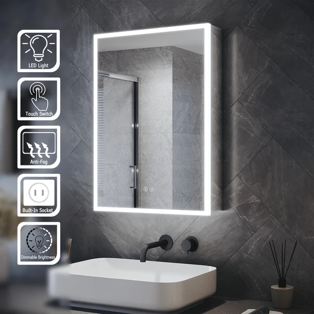 LED BATHROOM MIRROR With Shaver Socket Demister Dimmable Light