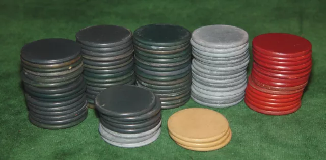 Lot of 86 Blue, Red & Beige Antique Clay Poker Chips
