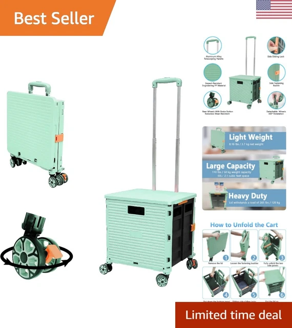 Foldable Utility Cart - 4 Wheels, Durable Material, Max Capacity 110 lbs - Green