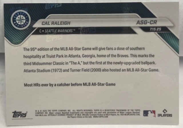 CAL RALEIGH 2025 Topps Now MLB All-Star Game #ASG-CR - SEATTLE MARINERS ...