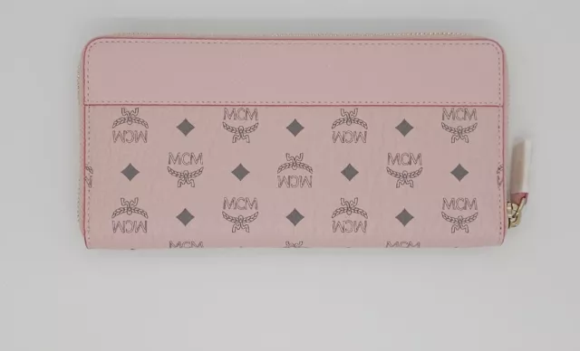 MCM Aren Powder Pink Canvas Leather Zip Around Wallet BNWT Authentic JG23105