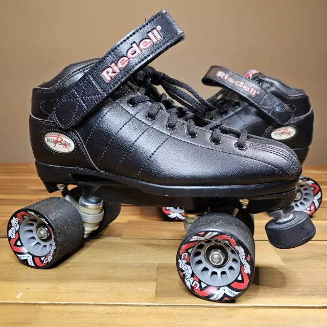 Riedell R3 Cayman Sonar Size 8 Black Roller Derby Speed Skates Indoor Outdoor