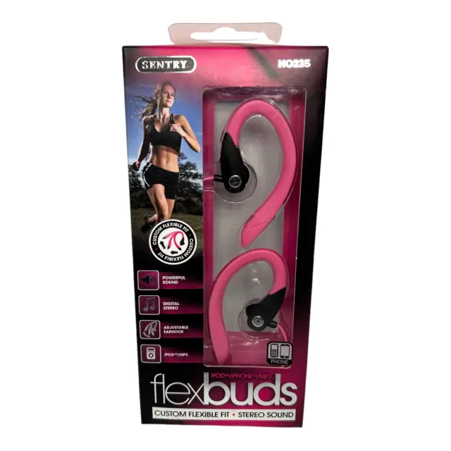 Sentry Flexbuds Custom Flexible Fit Corded Head Phones For Activity Sports Pink