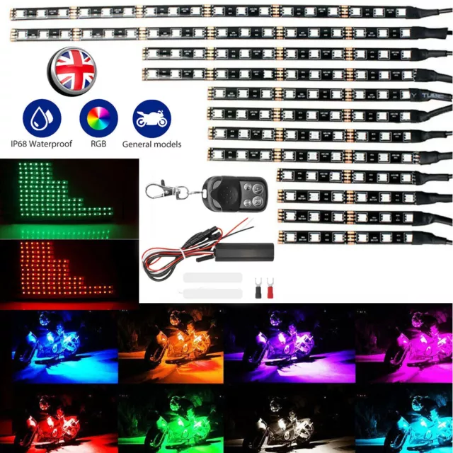 12PCS RGB Motorcycle Bike LED Light Accent Glow Neon Strip Kit Remote Control UK