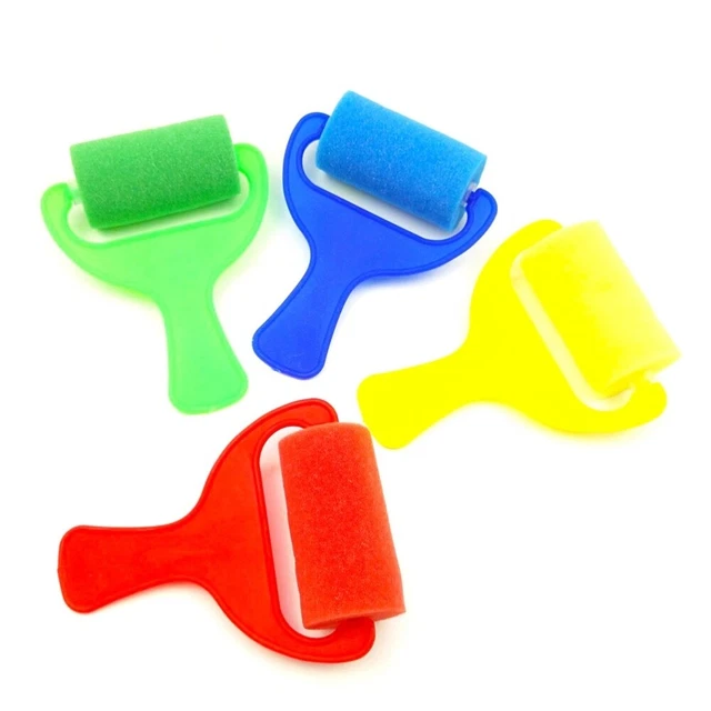 4 pièces Enfants pinceaux de peinture Rouleaux et éponges pour enfants