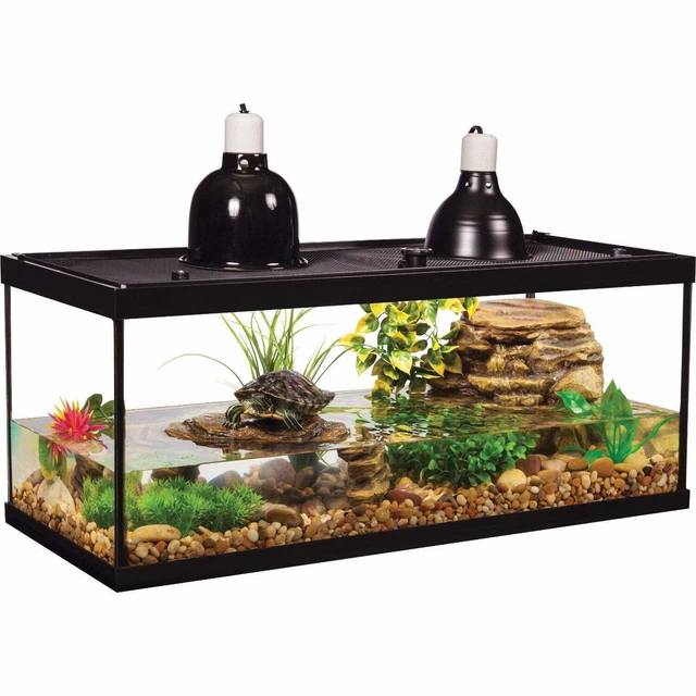 20-Gallon Deluxe Aquatic Glass Turtle Tank Starter Kit with Heating Lamp Plant