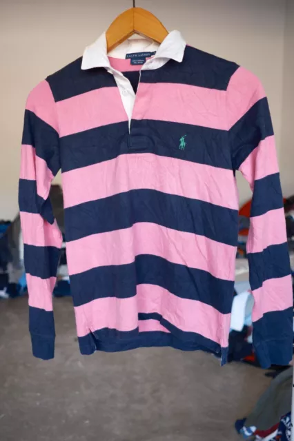 POLO RALPH LAUREN Rugby Shirt Women's M Pink/Blue Striped Long Sleeve ...