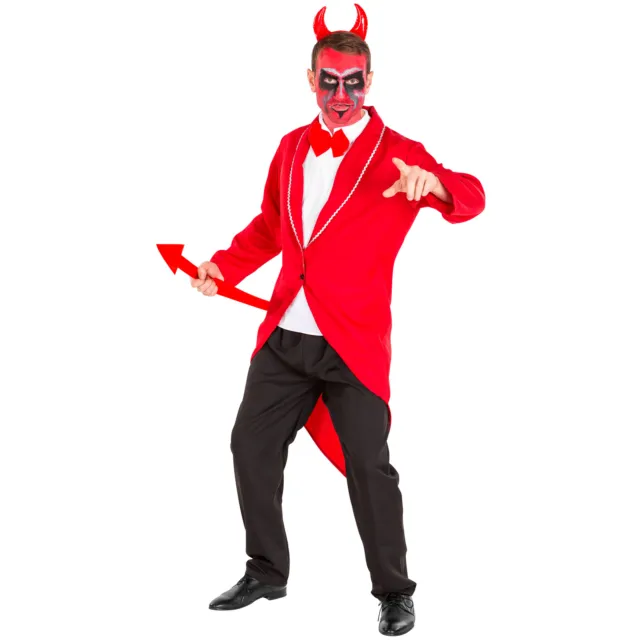 Charming Devil Costume | Halloween Fancy Dress Outfit Male Horns Adult Red Fire