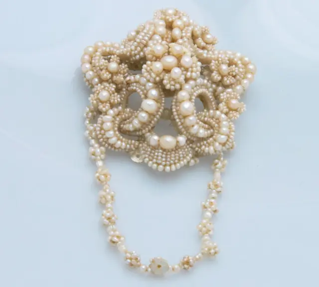 Fabulous Large Antique circa 1830 Georgian Woven Natural Pearl Brooch 15ct Gold