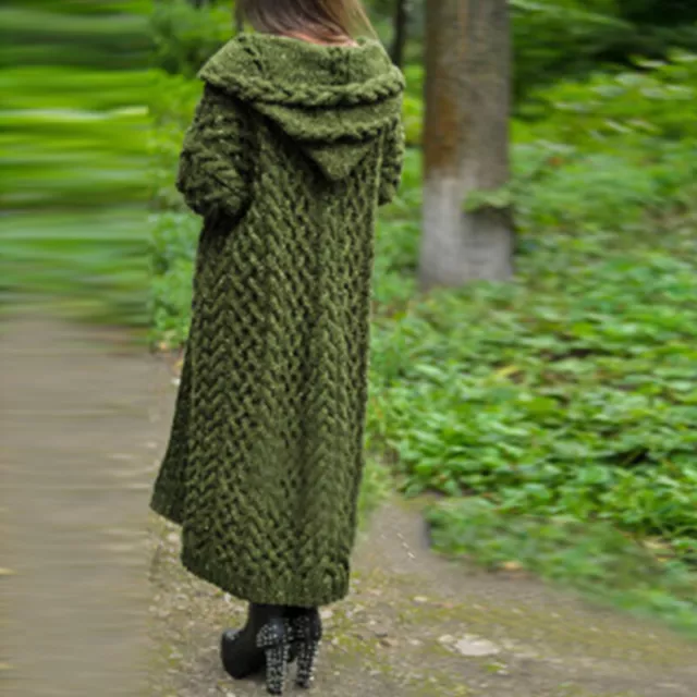 Knitted Sweater Outwear Jumper Coat Cardigan Long Sleeve Warm Loose Hooded Women 3