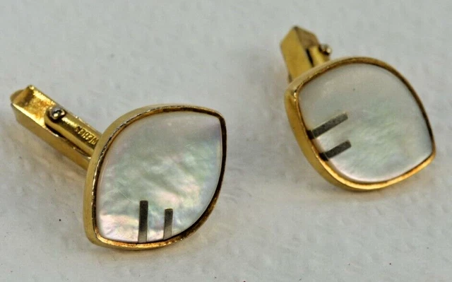 Gemelos Weber para hombre en tono dorado madre perla elegantes giratorios de colección década de 1960