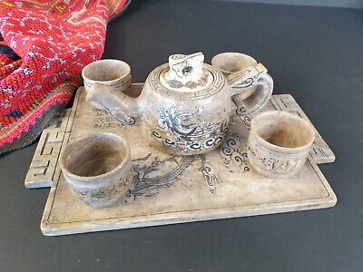 Old Chinese Inlaid Stone Tea Set …beautiful collection and display piece