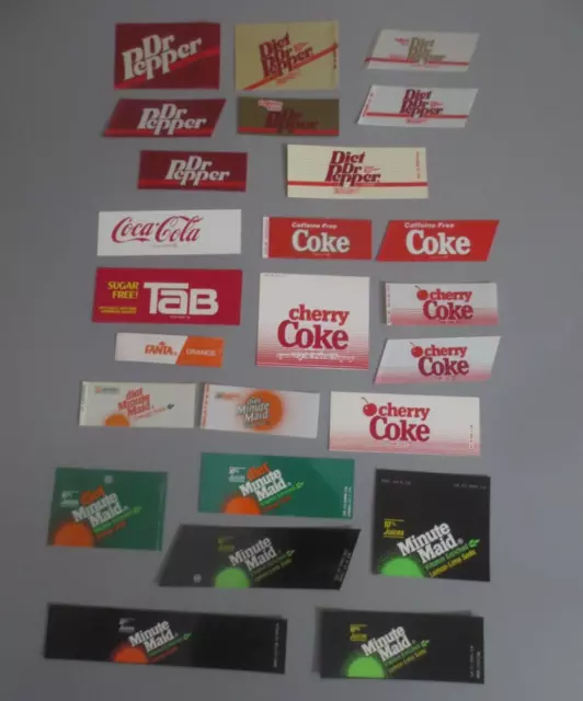 Coca-Cola Vintage Vending Machine Plastic Labels 25 Diff soda and shape