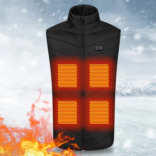 Stand Collar Electric Heated Jackets Casual Style Men for Camping (Black XL)