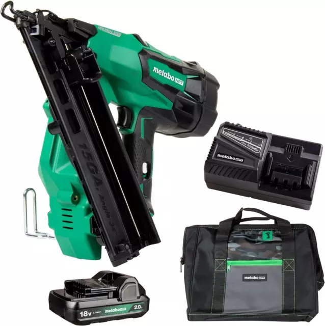 Metabo HPT Cordless 18V Multivolt™ Angled Finish Nailer Kit | 15 Gauge | 1-18V 2