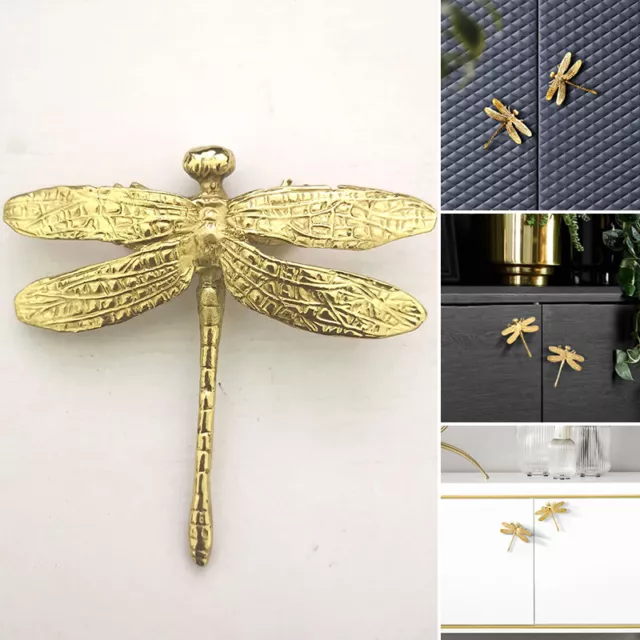 1PC Dragonfly Cabinet Pulls Cupboard Wardrobe Drawer Brass Handle Knob Gold