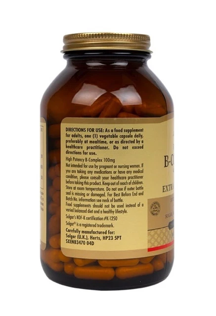 SOLGAR VITAMIN B-COMPLEX "100" Extra High Potency 250 Capsules Vegan 🌱 ...